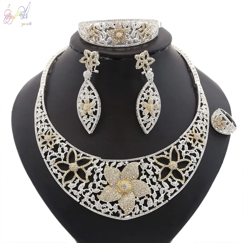 

zirconia dubai gold jewelry, 24k gold color luxury wedding bridal jewelry set indian jewellery