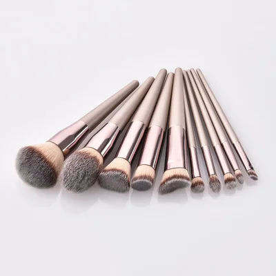 

Wholesale 10pcs Private Label Champagne Makeup Kabuki Wooden Hair Makeup Brush Sets
