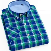 

latest designs collar men's short sleeve check casual cotton button down oxford shirt