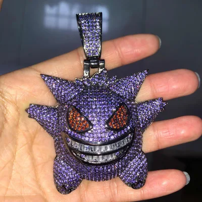 

Custom Hip Hop Large Size Pokemon Gengar Pendant Iced Out AAA CZ Ghost Cartoon Pendant Necklace, Picture