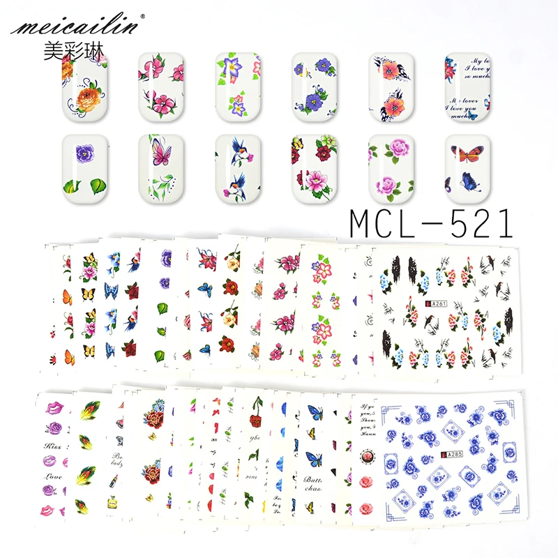 

50 Sheets Cartoon Stickers Mixed Designs Water Transfer Nail Art Sticker Watermark Decals DIY Decoration For Beauty Nail Tools, Colorful