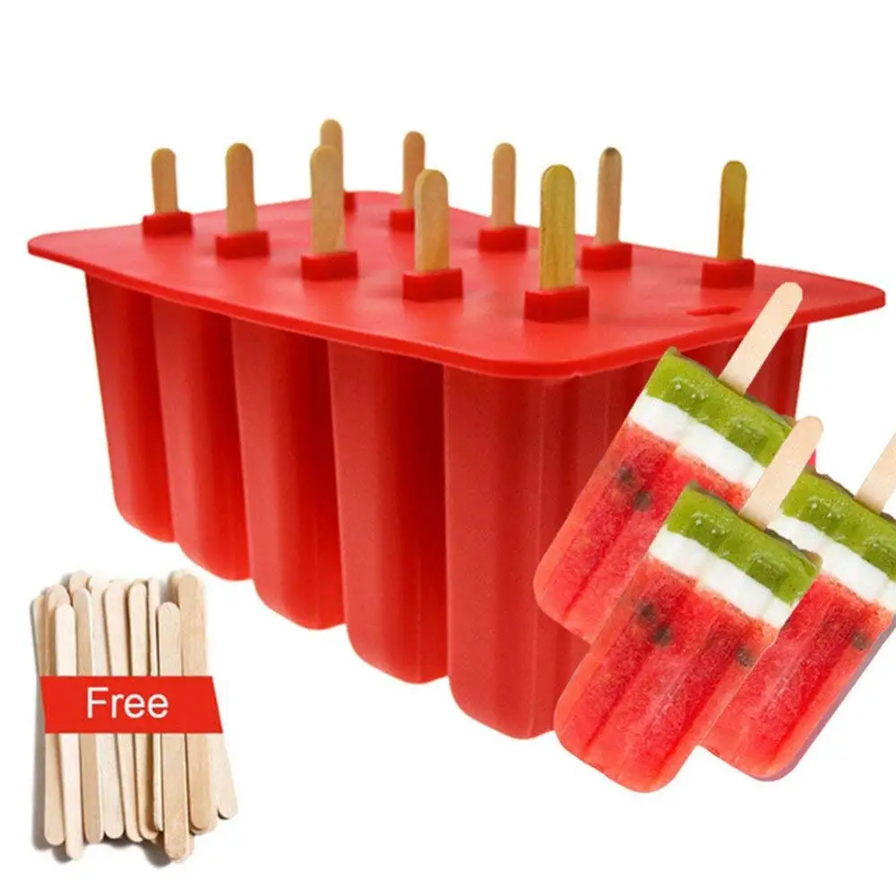 

10-Cacity Ice Pop Makers Food Grade Silicone Popsicle Mold Ice Cream Tray Summer Cool IceMold With 50 pcs Popsicle stickers, N/a