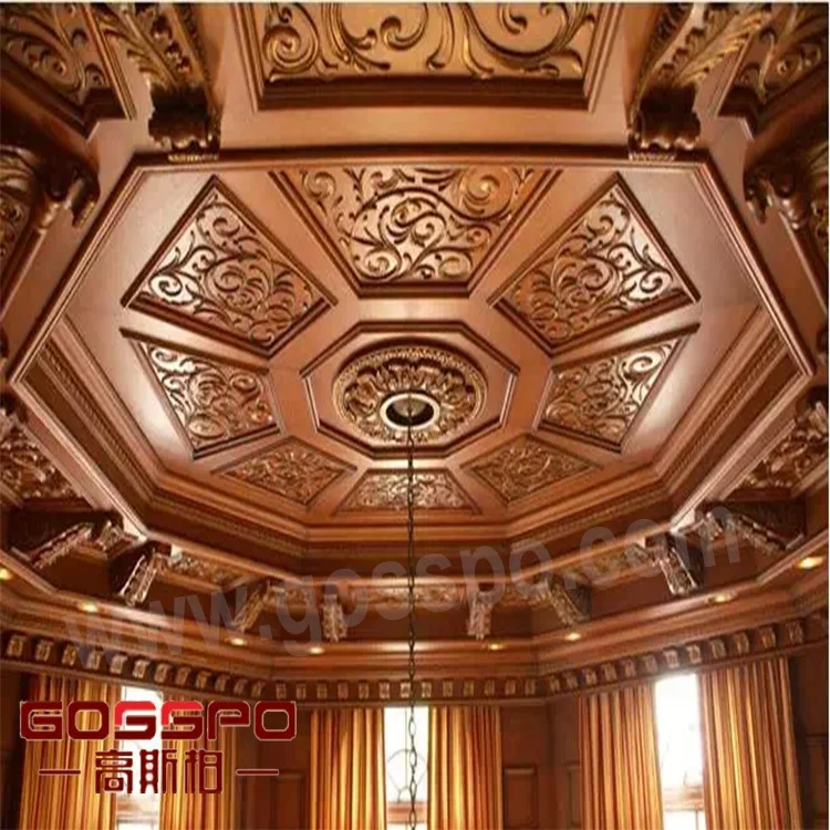 Luxury French Designs Solid Teak Wood Veneer Ceiling Panels Craved