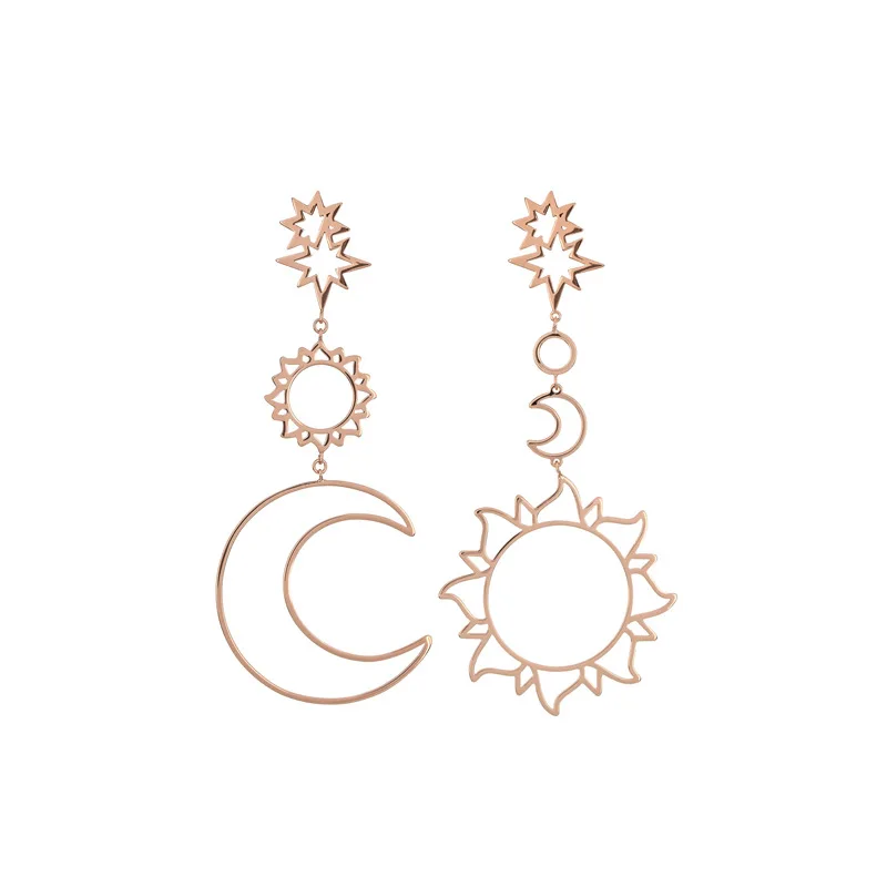 

Bohemia Gold Plated Sun And Moon Earrings Women Star Asymmetry Pendant Jewelry