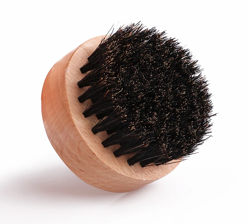 

Small round boar hair beard brush for men, Natural wood color