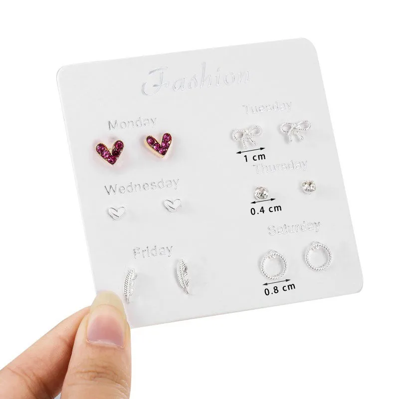 Explosion Models Stud Earrings 12 Pair Sets 925 Hypoallergenic Silver One Week Combination Stud Earrings Set For Girls