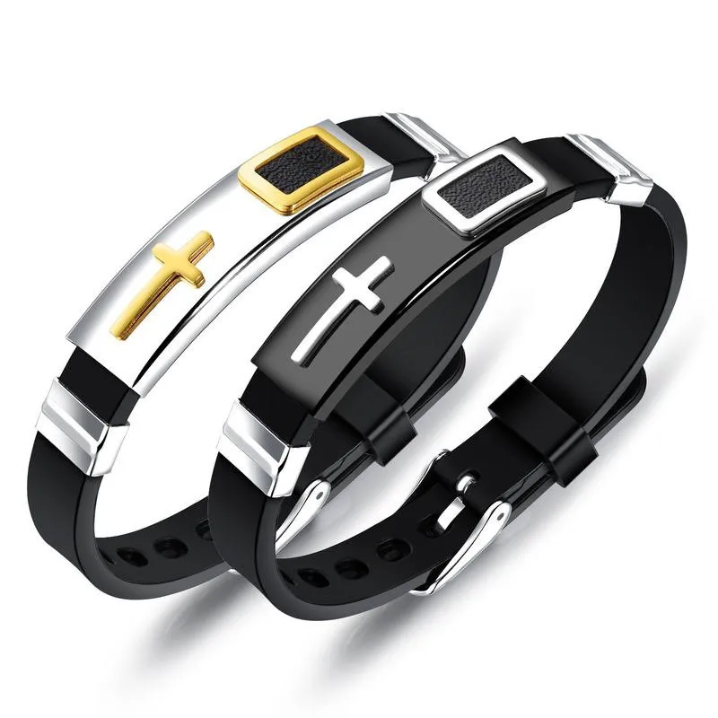

silicone band stainless steel bangle Cross logo bracelet Wholesale jesus jewelry
