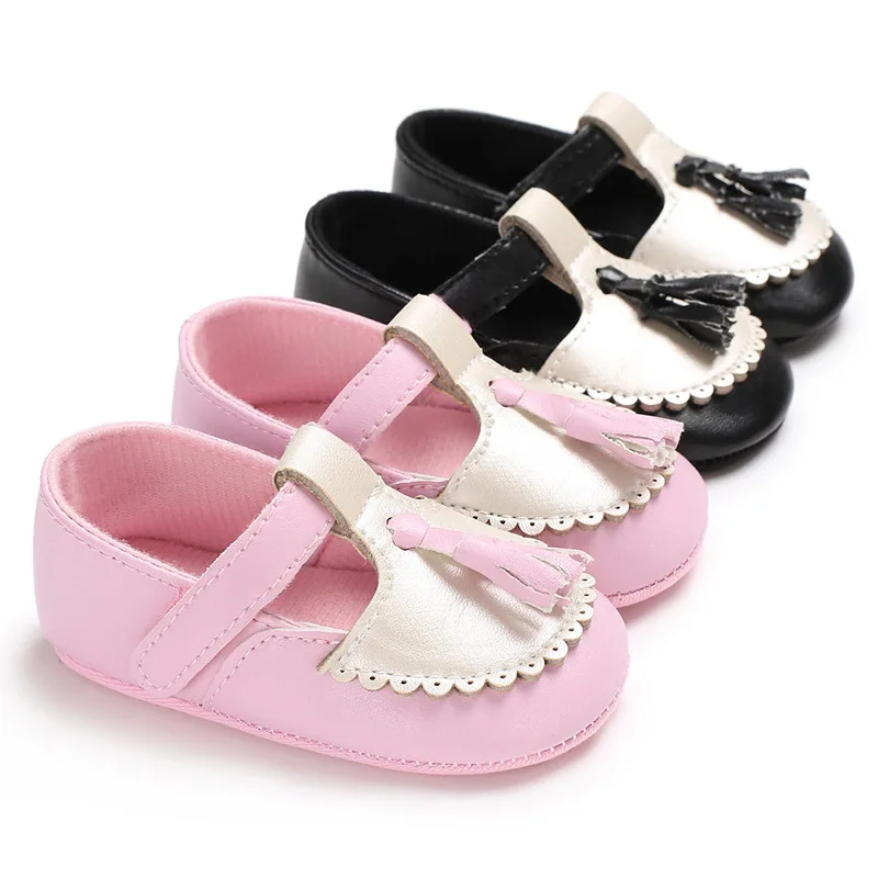 

New fashion PU Leather tassel soft-sole 0-2 years baby infant prewalker shoes for baby, Pink, black