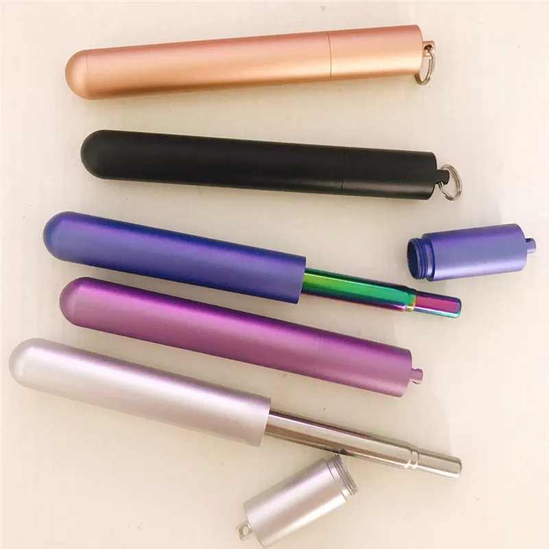 

2019 Newest Portable Telescopic Straw Collapsible ECO 304 Stainless Steel Straws with Aluminum Case & Cleaning Brush, As pictures or customized