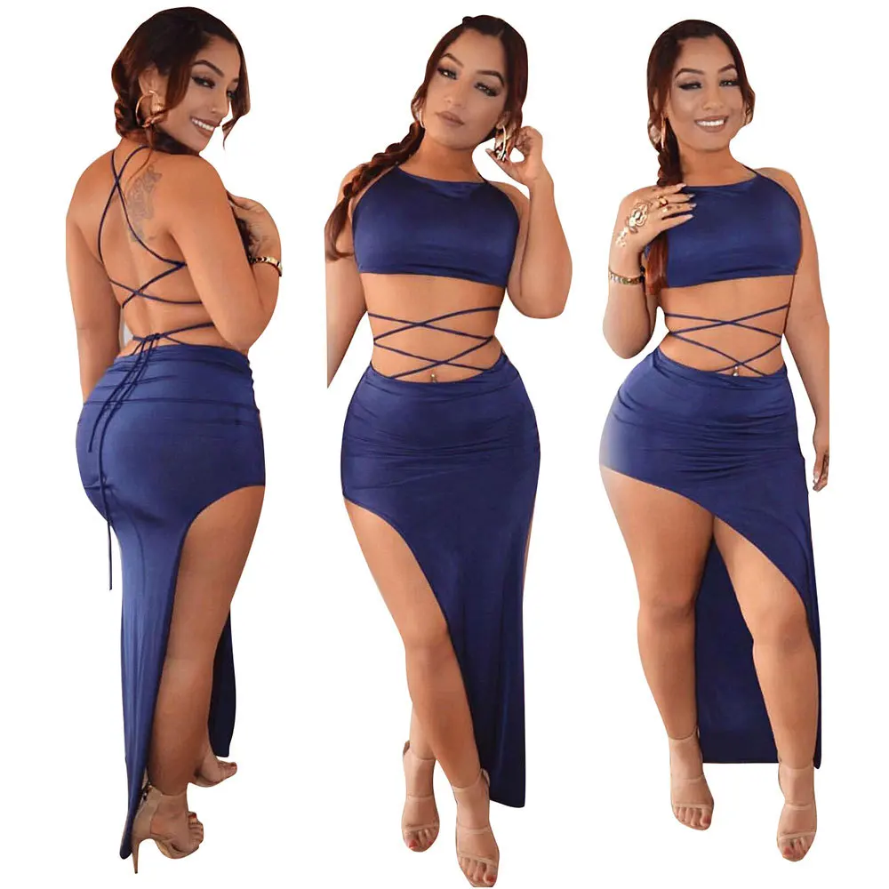 

Most fashional halter neck side split tight party dress for women
