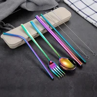 

Eco - friendly 7 piece metal straws spoon fork knife with case carry cutlery set