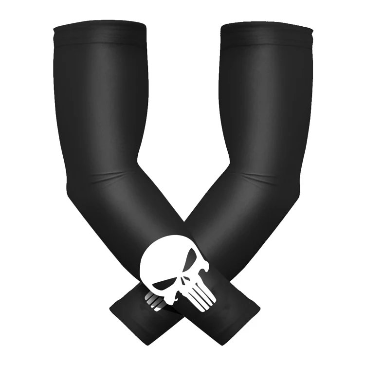 

High Quality Pure black with logo The Punisher Skull Fitness Arm Sleeves for Cycling Sun UV Protection, Customized color