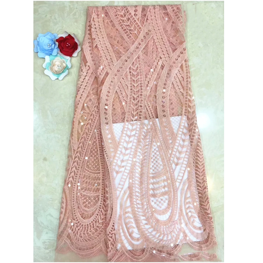 

Beautifical tissue net fabric tulle sequin lace fabric peach wedding fabric ML1N935, Can be customized
