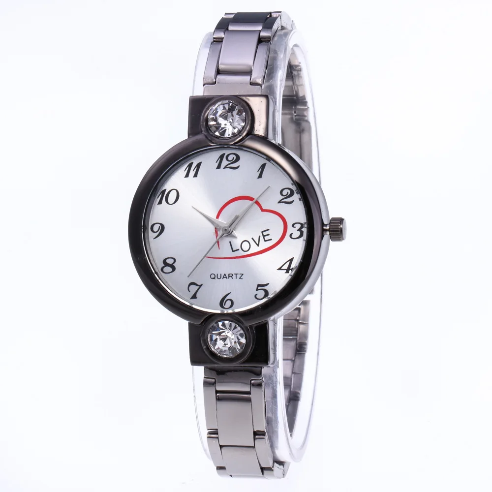 

Luxury Rhinestone Stainless Steel Band Analog Quartz Watch Women Classic Love Heart WristWatches (KWT2126), As the picture