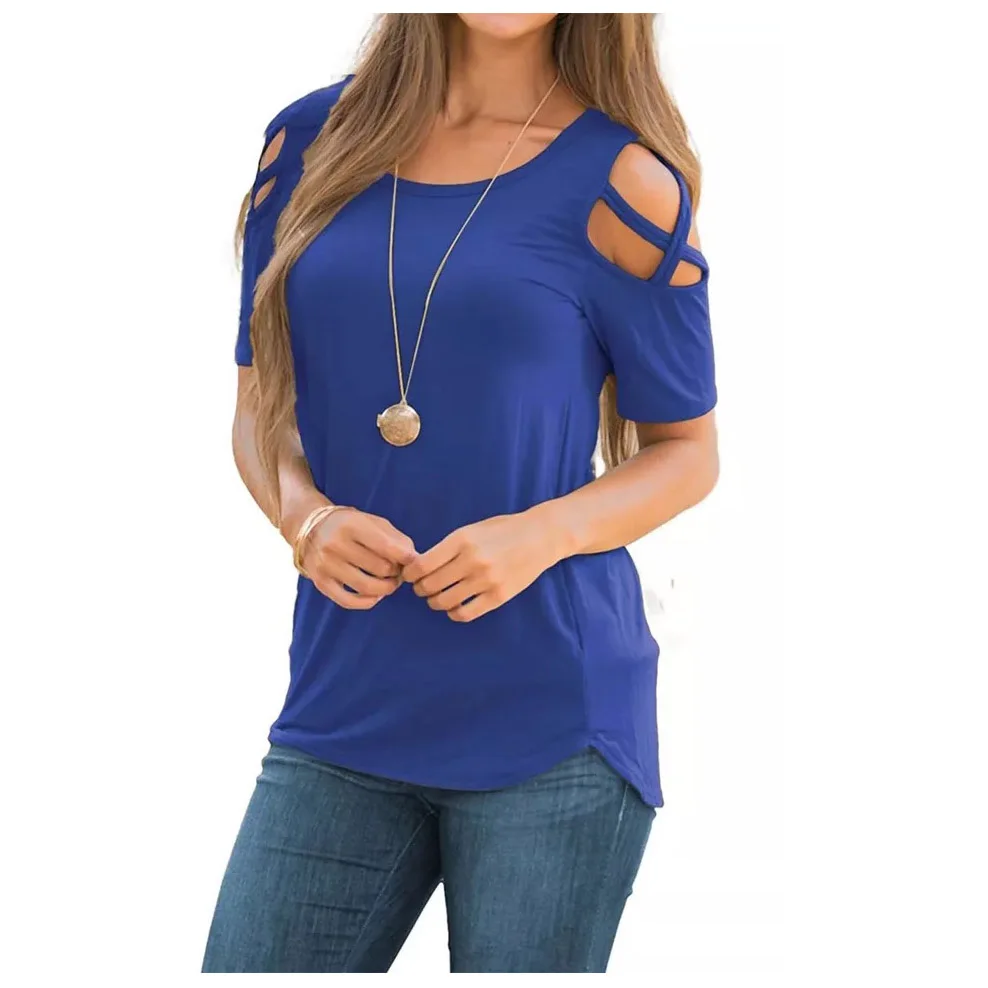 

F8 Summer T Shirt Womens Casual Tops Hollow Sleeve Short Sleeve Crew Neck Solid T-Shirt Ladies Tee Shirts ladies top ladies wear, N/a