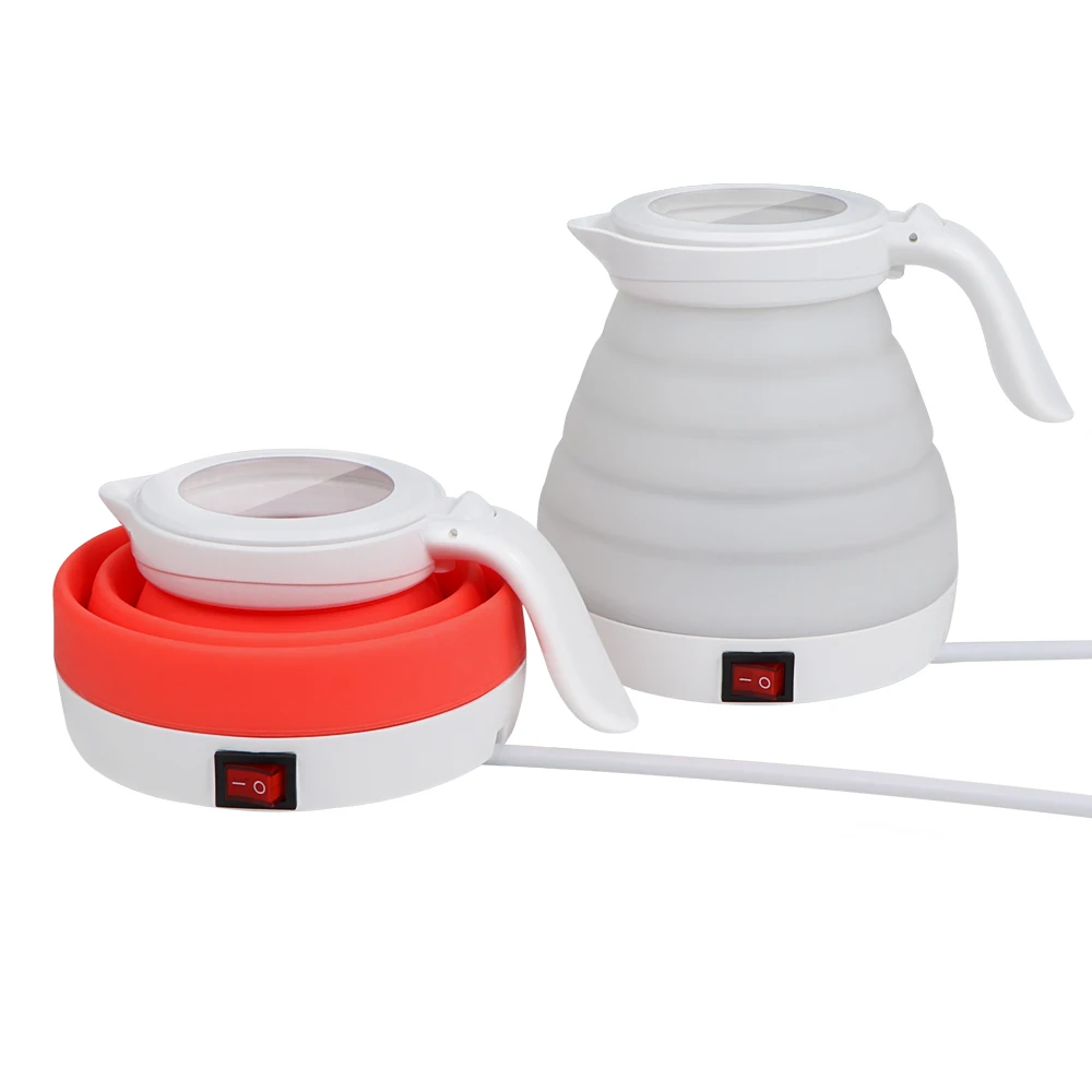 

Portable Foldable Silicone Mini Collapsible Folding Electric Travel Kettle, Whit and red or customized