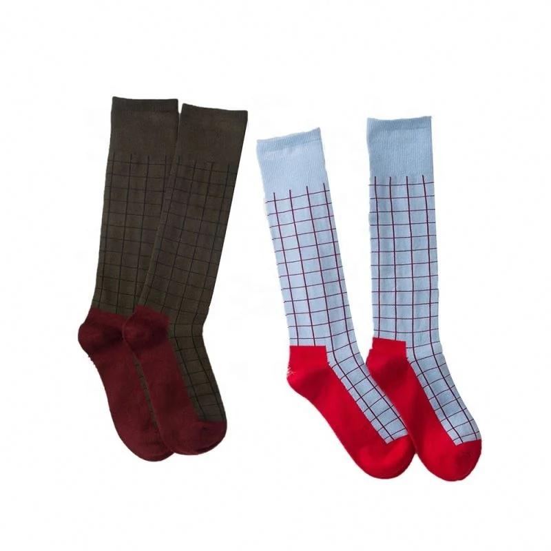

Wholesale Fashion Women Colorful Spliced Plaid Cotton Knee Socks, Picture