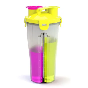

350ML+350ML custom dual shaker cup with two separate compartments water bottle, Customized color