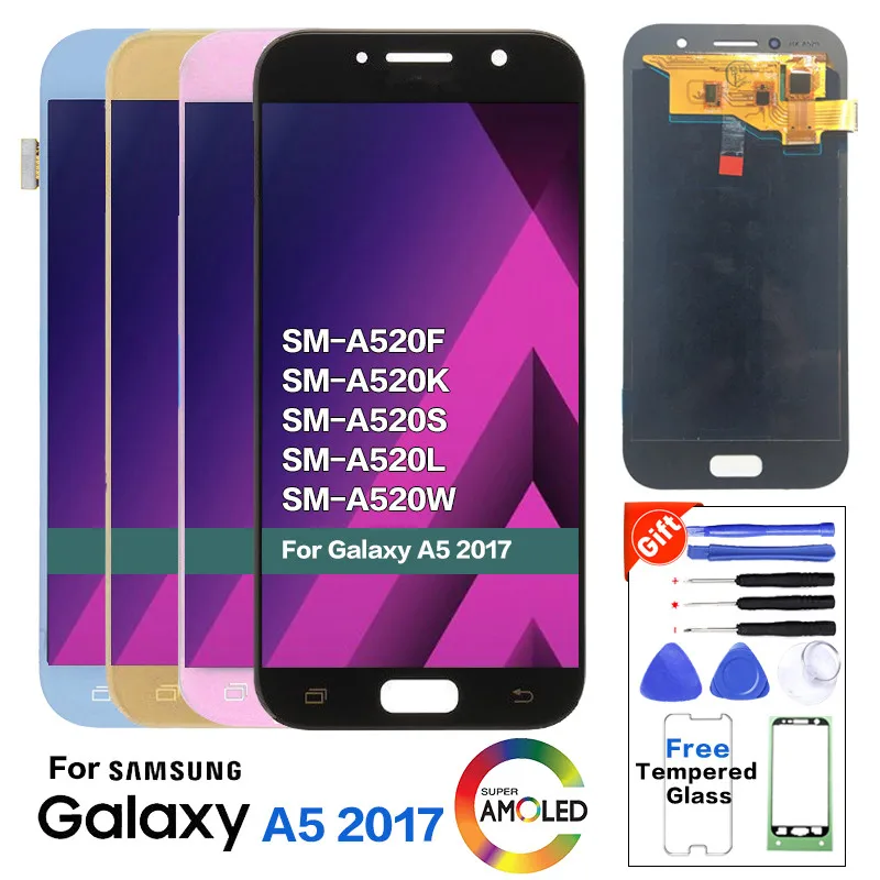 

5.2 Super AMOLED LCD for SAMSUNG Galaxy A5 2017 Display Touch Screen Digitizer A520 A520F SM-A520F Replacement Parts, Black;blue;gold;pink