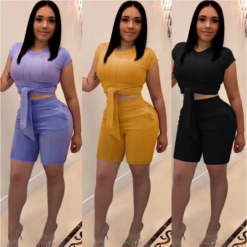 

AT32601 2019 Summer women's Sexy Slim bandage clothing two piece set