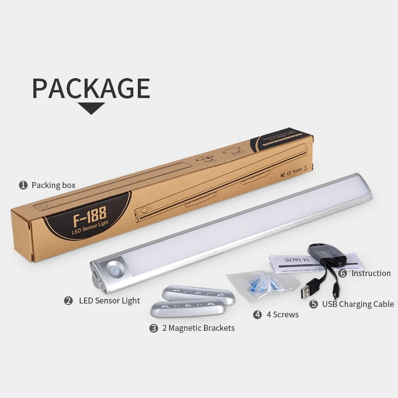 
usb rechargeable led magnetic cabinet light led light mirror for bathroom make up 