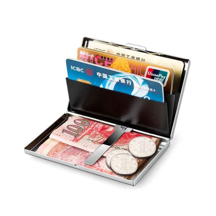 

Stainless Steel RFID Blocking Metal Card Holder Wallet with Money Clip Silver