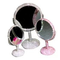 

Luxury Cute Style Bling Bling Small White Crystal Diamond Studded Double Make Up Magnification Stand Mirror