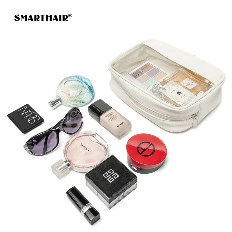 
Custom Printed Transparent Makeup PU PVC Bag Color Half White Clear Cosmetic Bag EVA Travel Pouch Make Up OEM Waterproof Bag 