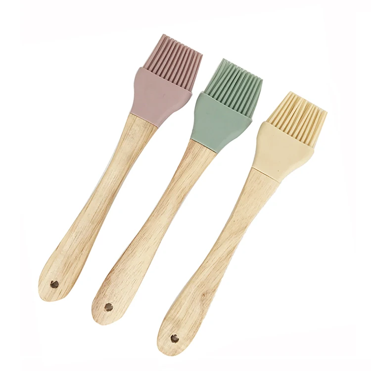 

Food grade wooden handle heat resistant kitchen Cookware Bakeware Baking Cooking Basting BBQ Barbecue Silicone Pastry Oil Brush, Oem