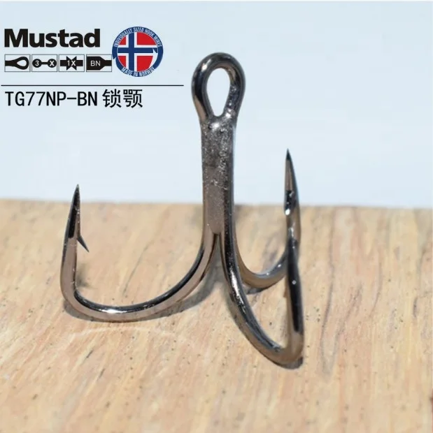 

Mustad Fishing Hooks TG77NP-BN Treble Hook High Carbon Steel Barbed Jawlock 3X Strong Lure Ocean Fishing Anchor Tackle Pesca