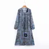 2019 wholesale high quality muslim summer ladies dress poly floral casual V neck long sleeve knee length shirt dress women