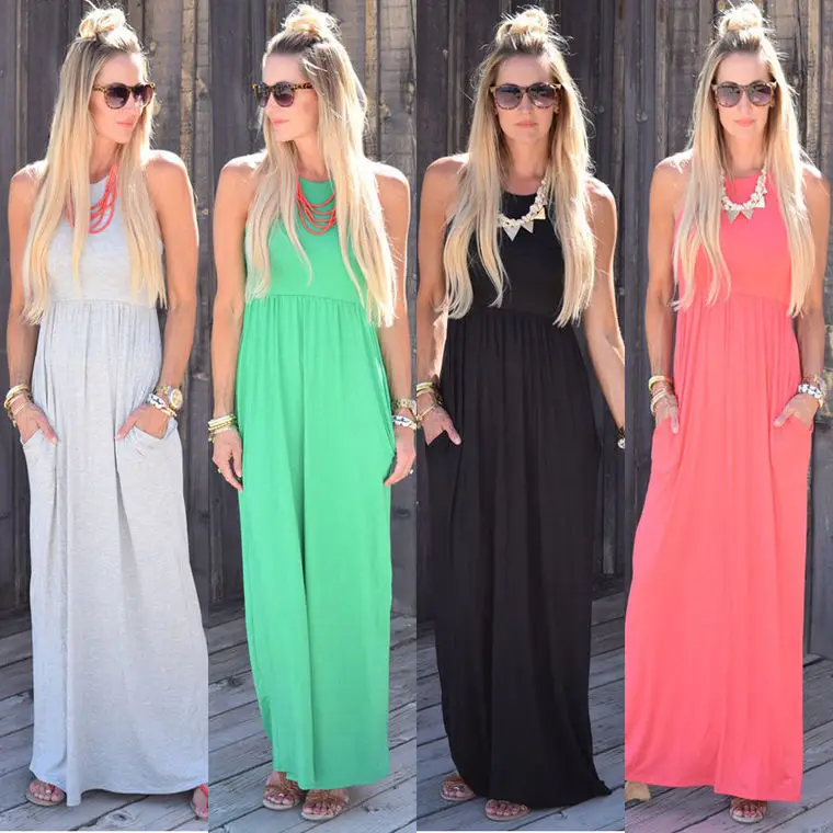

Amazon Dresses Women 2019 Sleeveless O Neck Long Loose Casual Maxi Dress Clubwear