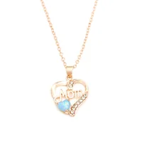 

Mother's Day gift for mom heart opal diamond necklace heart shape mom letter hollow pendant chain necklace