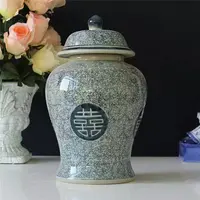 

Hand craft ceramic ginger jar happiness wedding room decoration strong blue and white temple storage bottle&jars