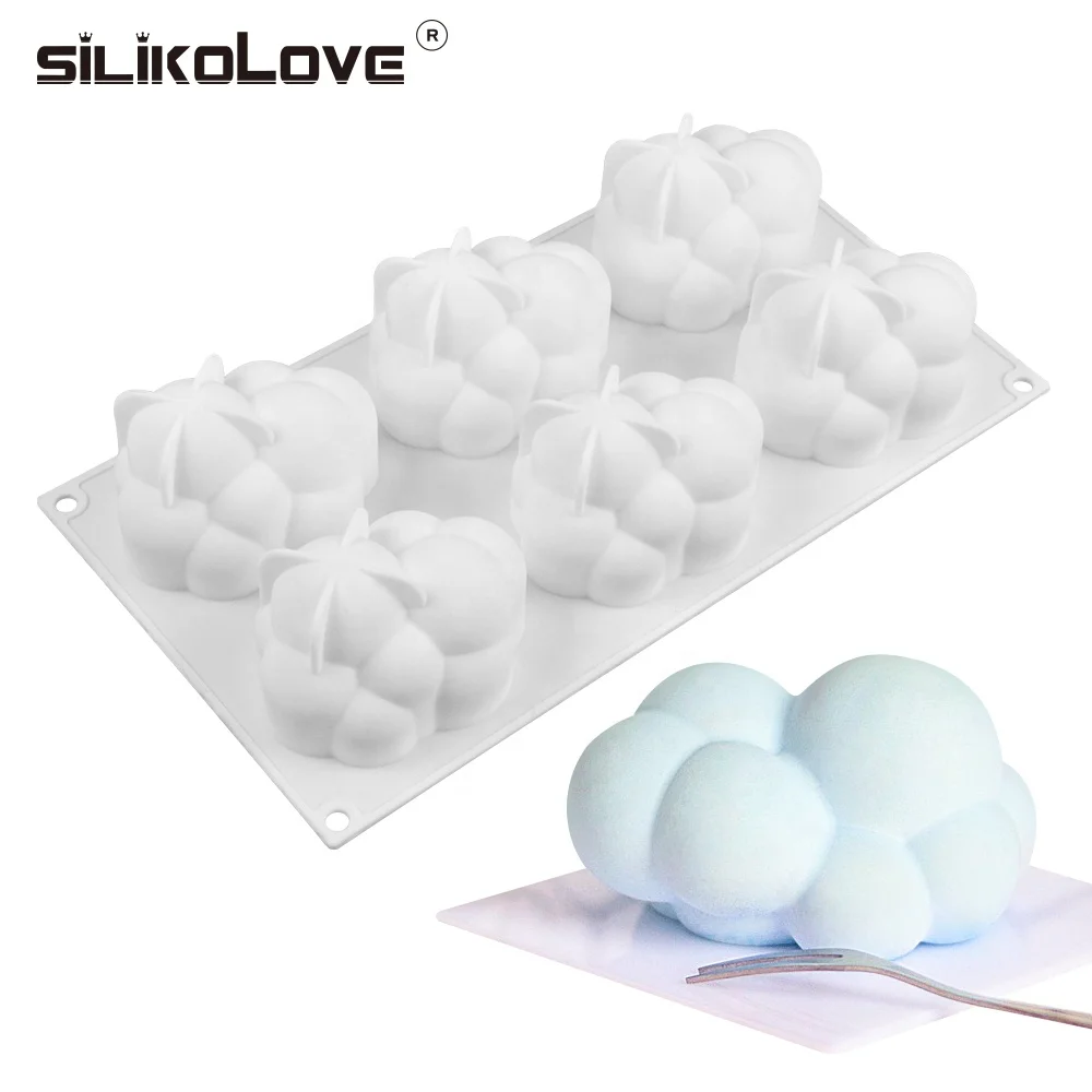 

SILIKOLOVE 6 Cavity 3d Cloud Shape Silicone Cake Mold Mousse Cake Mould Dessert Cake Decorating Tools Baking Accessories, As picture or as your request