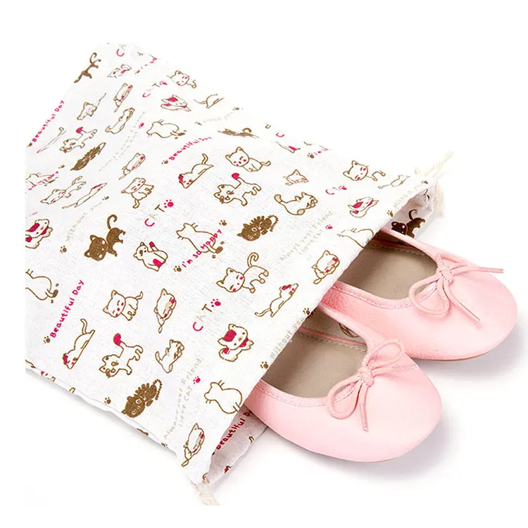 

Wholesale high quality promotional reusable eco friendly cotton drawstring shoe bag, Customized