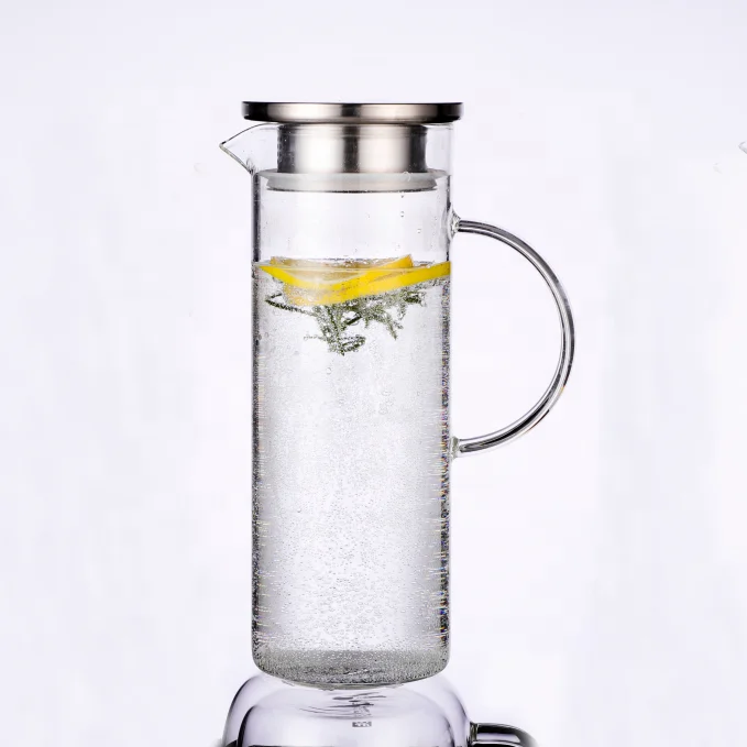 

borosilicate Glass water jug carafe heat resistant Glass water pitcher with stainless steeel lid, Transparent,clear