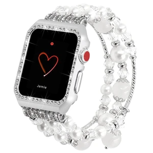 For Apple Watch Band with Case,Fashion Carmelian Strap with Bling Metal Frame