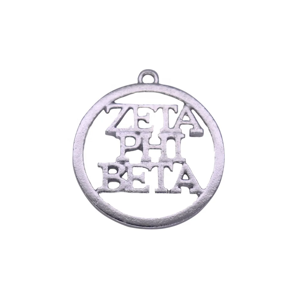 

Zeta phi beta greek letter sorority charms jewelry accessories round hollow pendant for necklace making stock wholesale