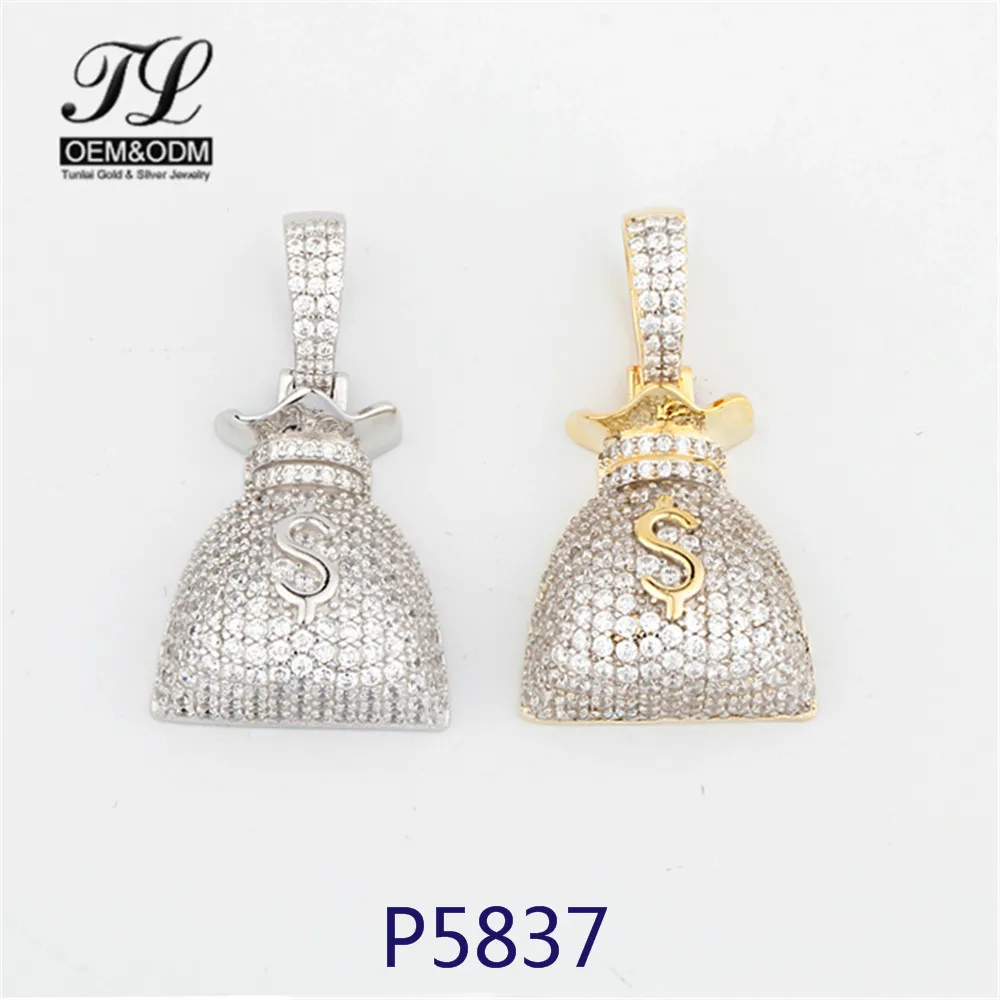 

2019 New Hiphop Charms Gold Plating Money Bag Pendant For Jewelry Making Cheap Modern Alloy Copper Dollar Sign Pendants, White/gold/rose gold