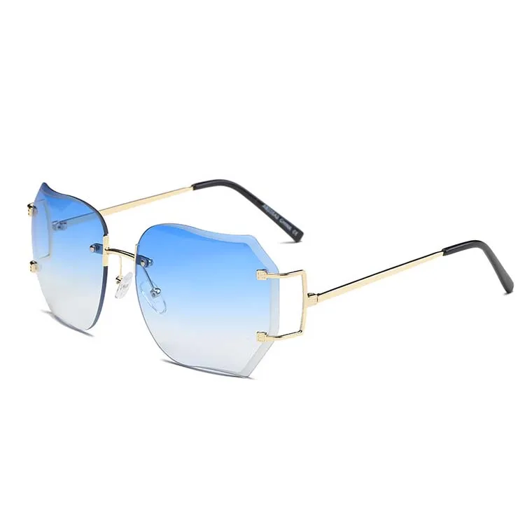

2019 OEM Fashion Ocean Gradient Lenses with Gold Frame Rimless Frame Ladies Shades Sunglasses, As the picture shows