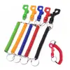 Plastic flexible spiral cable lanyard cord 4 inches long flat P shaped standard loop clip carabiner spring bungee coil key chain