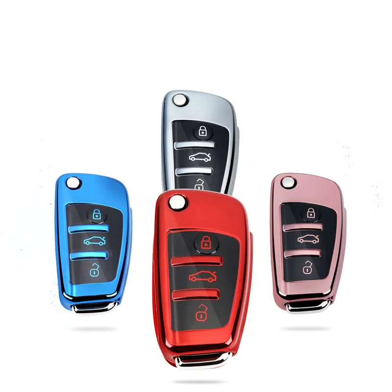 

TPU Audi key case best selling car accessories car key case for Audi car key cover for Audi A1 A3 Q3 S3 with black button, Red/blue/gold/silver