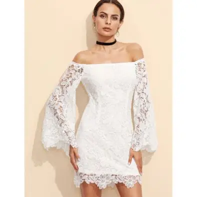 

Latest Women Fashion White Full Lace Crochet Elegant Dress