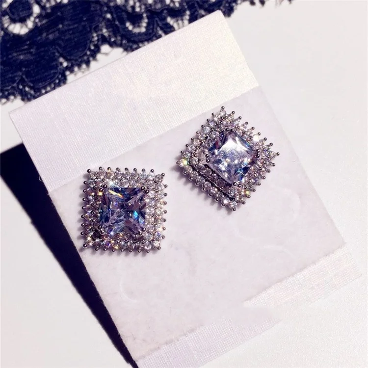 

Bling Zircon Stone Square Stud Earrings Korean Earrings for Women Fashion Jewelry 2019 New