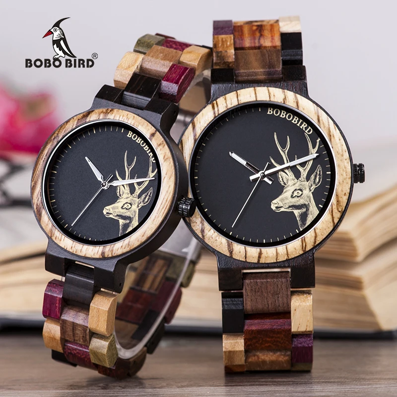 

BOBO BIRD Personalized Design Natural Wood Watches Elk Head Quartz Wristwatch private label watch