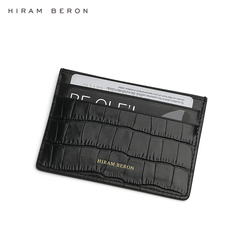 

Hiram Beron Dropship Service Italian Leather Matt Black Leather Card Holder Men Credit Card Case