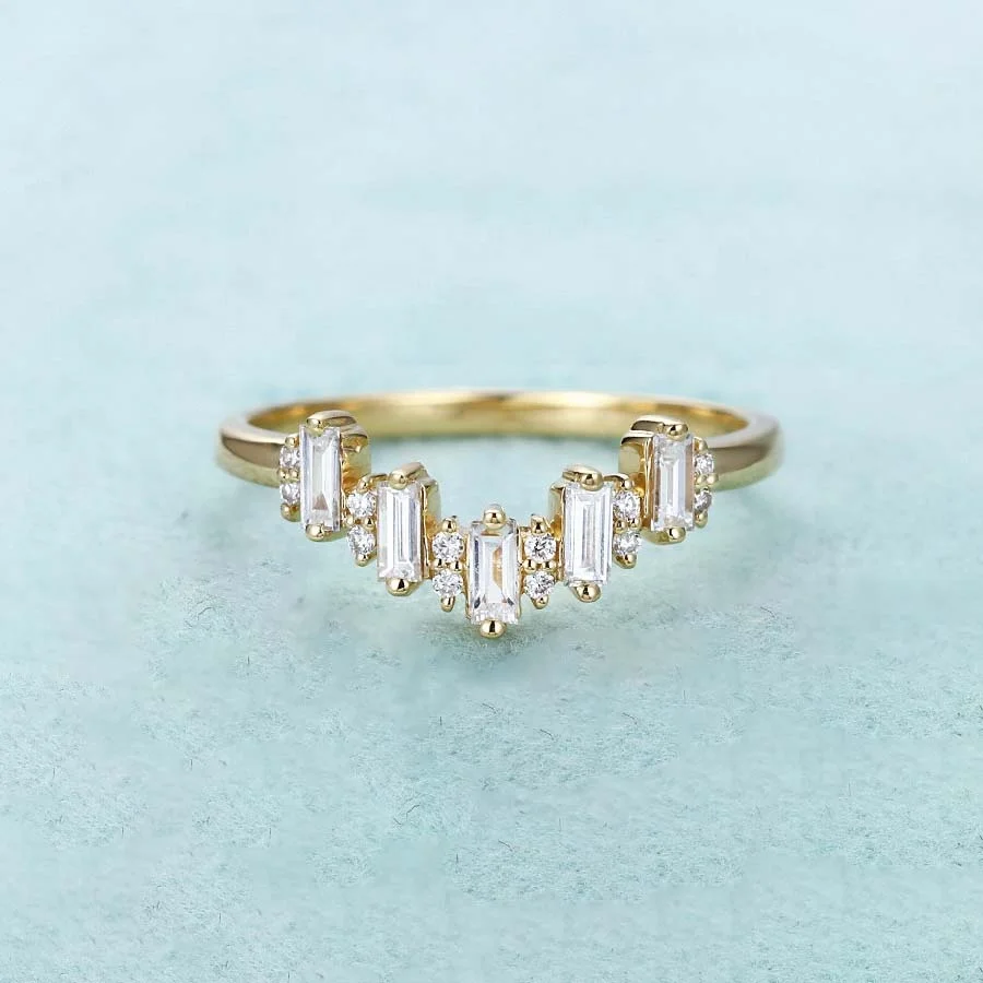 

Boho Jewelry Dainty Jewelry 925 Sterling Silver Curved Baguette Wedding Band Ring