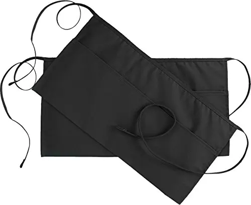 

High quality sublimation 3 pockets black waist apron spun polyester retro apron for kitchen, Customized