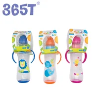 

365T wholesale BPA free animal shape rattle cap feeding bottle 9 oz 270ml baby bottle with package
